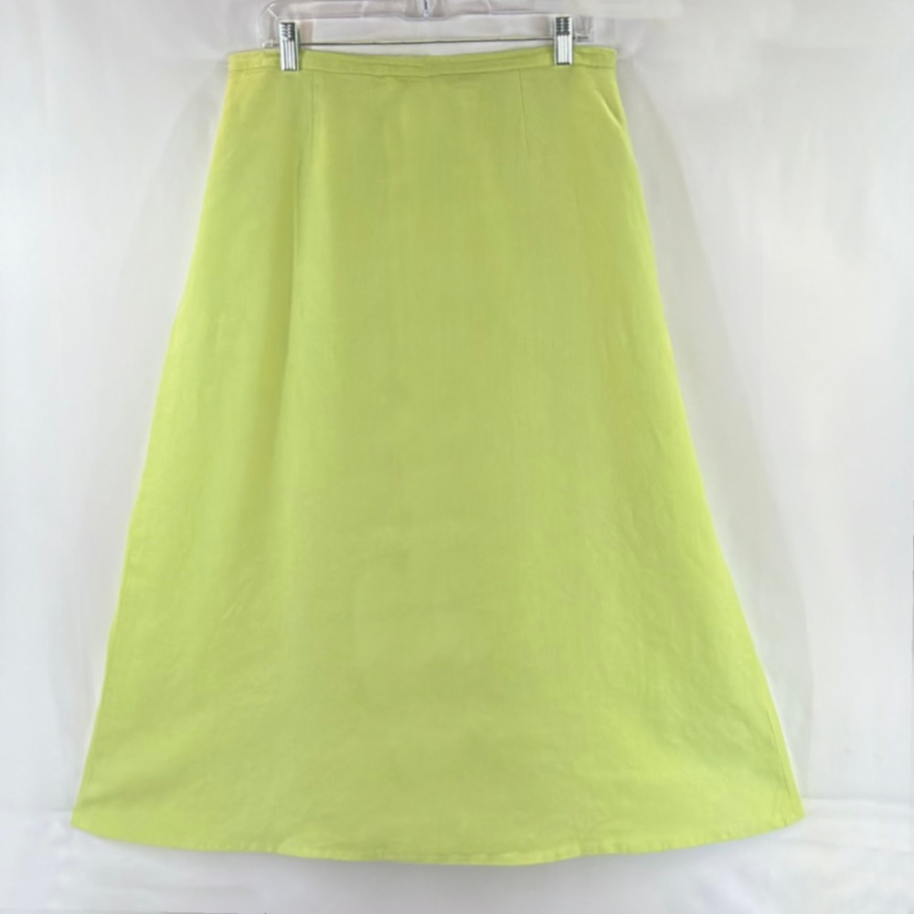 Talbots Irish Linen Button-Down A-Line Midi Skirt Sze 14 Lime Lined Beach Spring - Picture 3 of 10